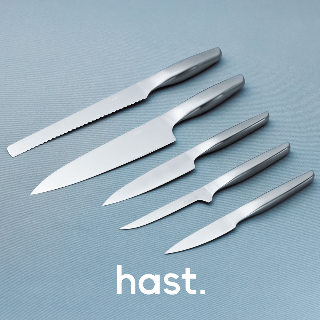 4 Piece Modern Kitchen Knife Set by Hast, Japanese Carbon Steel.