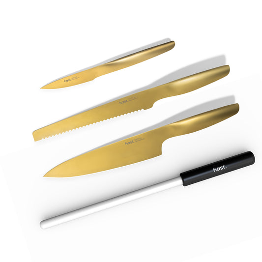 Hast Edition Series 4P Knife Set with Honing Rod-Titanium Gold